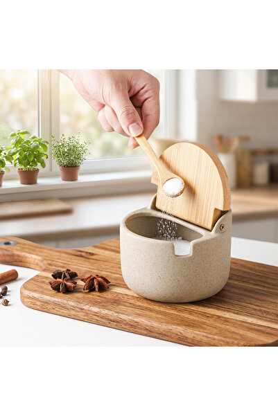 Destello ®   Δοχείο καρυκευμάτων με κουτάλι, Κεραμικό, Μπεζ, 9,3 x 10,5 εκ.