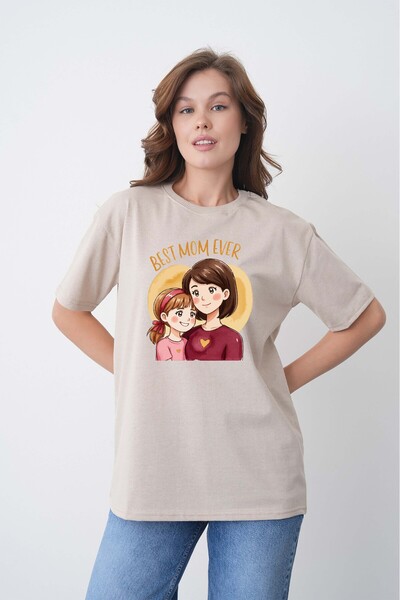 TREND EMMODA Cel mai bun cadou pentru mame Tricou din bumbac de culoare bej, ...