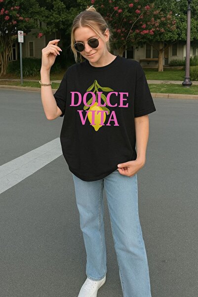 DM DOLCE MORE Μπλουζάκι με στάμπα DOLCE VITA, OVERSIZE, UNISEX, 1PV5