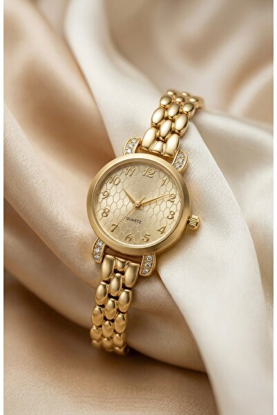 KLISHE Butik Women's Steel Watch Gold Color Stone-Studded Vintage Classic Old...
