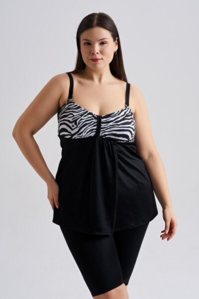 AQUAVİVA Γυναικείο Τανκίνι Olivia μεγάλου μεγέθους με διπλό στήθος, μαύρο σχέ...