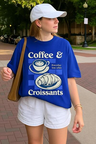 BENROMA Μπλουζάκι με στάμπα κρουασάν καφέ, oversized unisex μπλουζάκι 1PV6