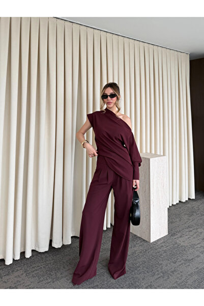 Laluvia Σετ Μπλούζα και Παντελόνι με Έναν Ώμο Mürdüm - 8007