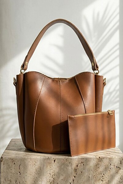 InStyle Pouch Bag with Wallet and Crossbody Strap - Brown