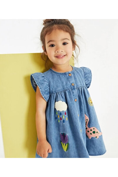 LİTTLE ANGELS Summer Girl's Jean Dress with Punch Pattern
