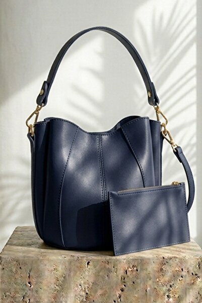 InStyle Pouch Bag with Wallet and Crossbody Strap in Navy Blue