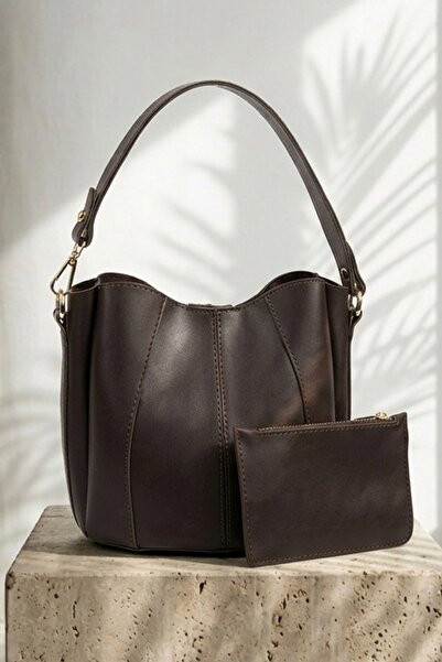 InStyle Pouch Bag with Wallet and Crossbody Strap, Bitter Brown