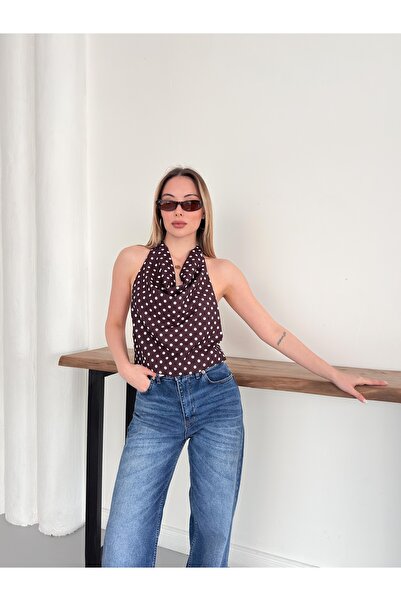 cottonage Halter Neck Polka Dot Backless Blouse