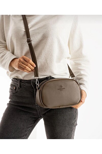 BLACK Women's Synthetic Leather Crossbody Bag with 2 Compartments