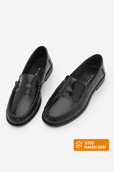 Marjin Women's Genuine Leather Oval Toe Moccasin Stitched Drawstring Loafer C...