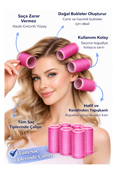 Bigudi Hair Styling Set 6-Piece Hair Sausage Self-Adhesive Hair Bigudi Set Unheated Curls