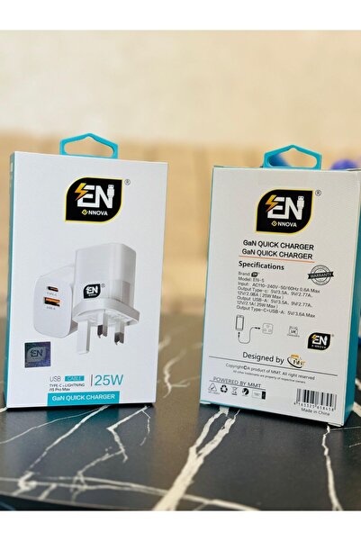 ENNOVA E-NNOVA EN-5 25W GaN Quick Charger - Dual Port (USB-C & USB-A) with Lightning Cable