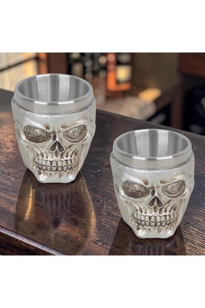 ELSELİFE Gotik Silver Kurukafa İşlemeli Paslanmaz Çelik 2’li Premium Shot Bar...
