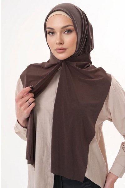 Alivascarf Ready-To-Wear Practical Snap-On Shawl Sandy - Snap-On Hijab Women's Shawl Brown