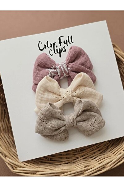 COLORFULLCLİPS Pamuk Müslin Fiyonk Az Saçlı Bebek Tokası Set