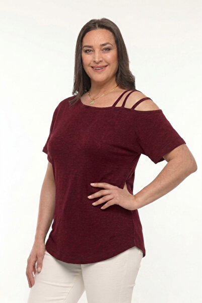 Curvy Trend Μπλούζα μεγάλου μεγέθους ασύμμετρη με 3 τιράντες και κοντό μανίκι