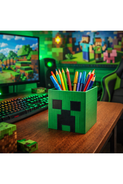 Root Made Minecraft Creeper Kalemlik Oyun Temalı Masaüstü Kalemlik Dekoratif Gamer Masa Aksesuarı