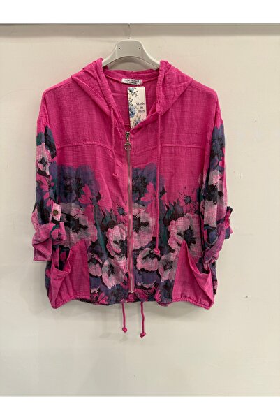 della moor Γυναικεία φούξια ιταλική μπλούζα με λουλουδάτο σχέδιο, με φερμουάρ...