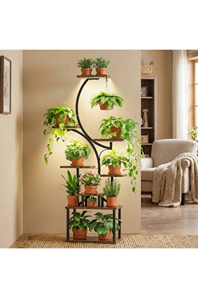 Destello ®   Βάση για φυτά με κρυφό φωτιστικό LED, Μέταλλο, Ξύλο, Μαύρο, 50 x...