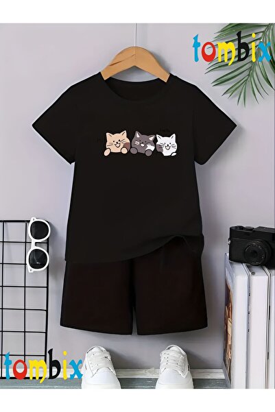 tombix Uygunmoda Hi̇hello Printed T-Shirt Shorts Children's Set