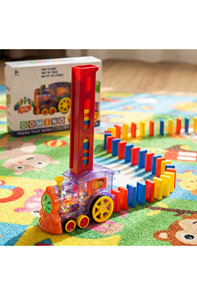 Destello ®   Αυτόματο τρένο ντόμινο, 120 πολύχρωμα ντόμινο, Πλαστικό, Διαφανέ...