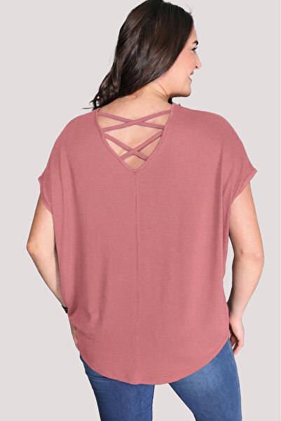 Curvy Trend Μπλούζα με κοντά μανίκια σε σταυρωτή γραμμή στην πλάτη, σε μεγάλο...