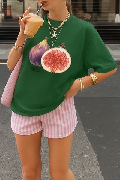 DM DOLCE MORE Μπλουζάκι με στάμπα σύκα, oversized unisex μπλουζάκι 2PV1