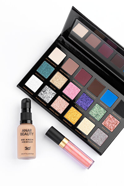 Anar Beauty 18 Renkli Far Paleti+BB Krem (Medium)+Lip Oil Gloss (Lychee)+3'lü...