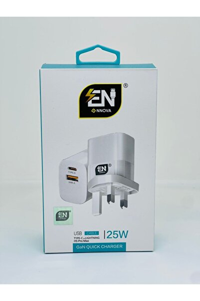 ENNOVA E-NNOVA EN-5 25W GaN Quick Charger - Dual Port (USB-C & USB-A) with Lightning Cable