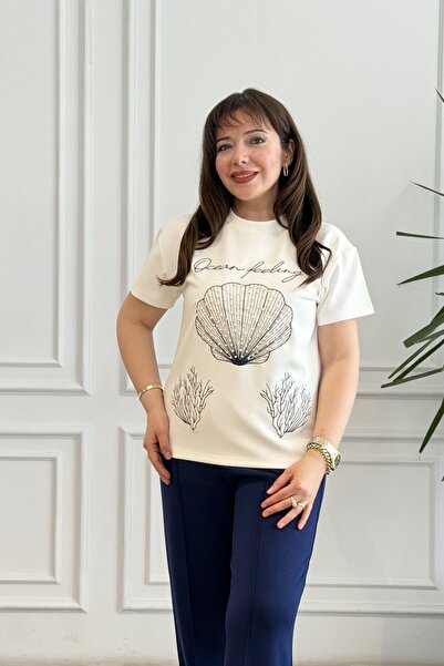 yb yağmur butik Σετ με κοντά μανίκια με κέντημα από πέρλες στρείδια