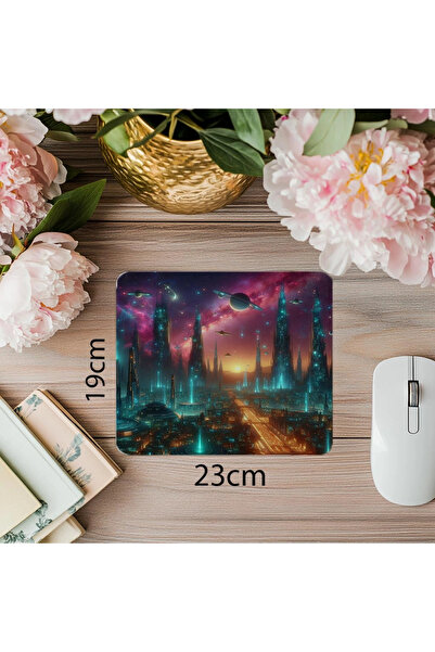Empressco Mouse Pad Oraș Futurist cu Fundal Nebula - 19x23 cm 2 mm Mouse Pad ...
