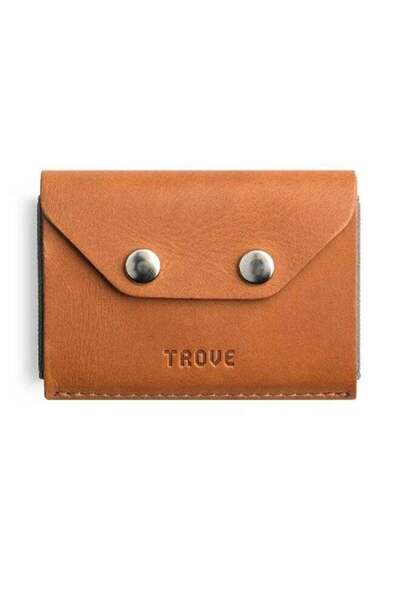 TROVE The third edition card wallet in camel and gray color