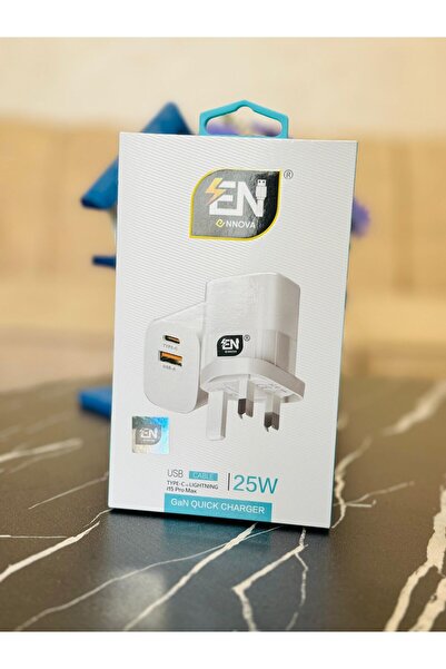 ENNOVA E-NNOVA EN-5 25W GaN Quick Charger - Dual Port (USB-C & USB-A) with Lightning Cable