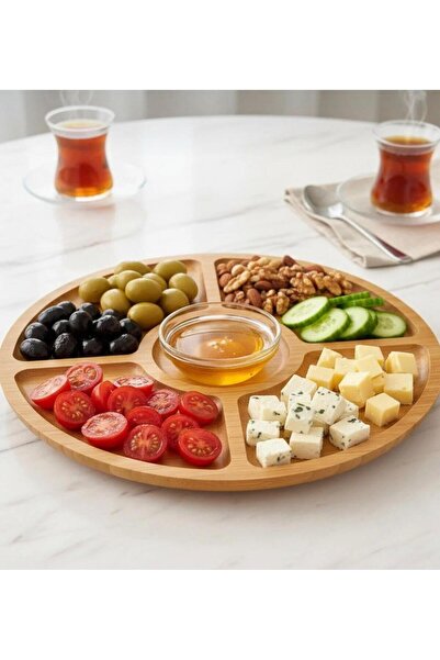 Atölye SNG 6 Bölmeli Ahşap Sunum Tabağı Kahvaltılık, Çerezlik, Sunumluk Bambu...
