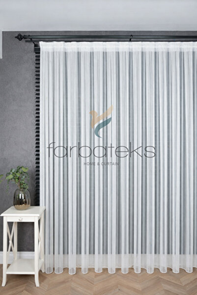 farbateks Μοντέρνα κουρτίνα από τούλι με λεπτές ρίγες και ασημένια σωματίδια,...