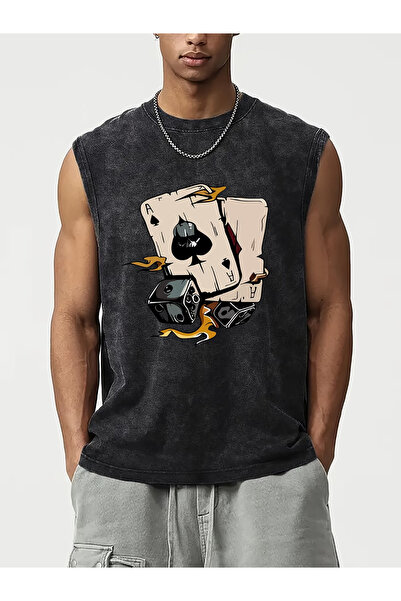 bellanova Ανδρικό αμάνικο μπλουζάκι σε ανθρακί αντικέ χρώμα με πλυμένη όψη κα...