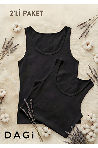 Dagi Women's Black Thick Strap Cotton Undershirt 2-Pack