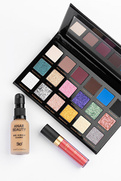 Anar Beauty 18 Renkli Far Paleti+BB Krem (Dark)+Lip Oil Gloss (Peach) +3'lü SET