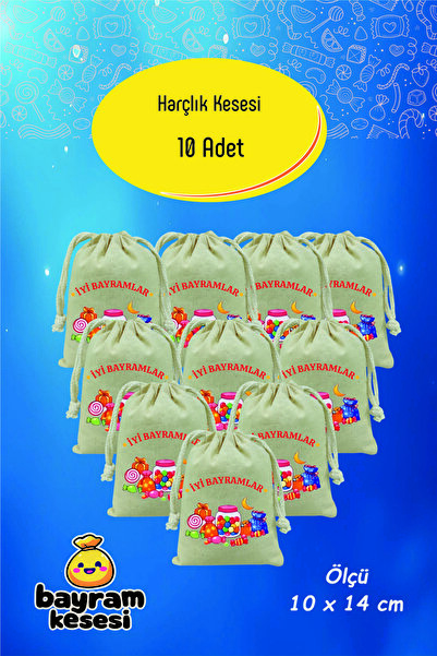 Yaprak Hediyelik Bayram Harçlık Kesesi 10'lu– Baskılı Ham Bez Bayram Kesesi, ...