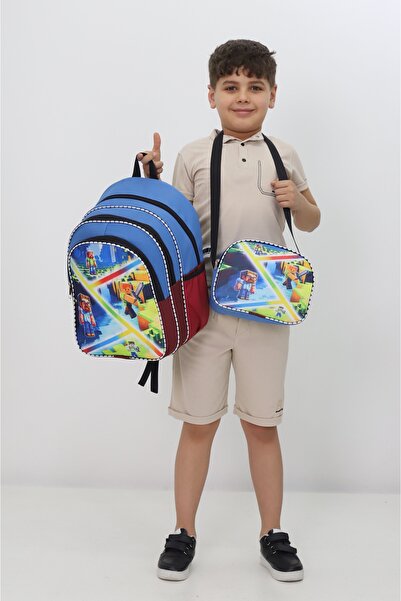Probag Minecraft školska torba i set kutije za ručak za dečake, plavo-bordo, ...