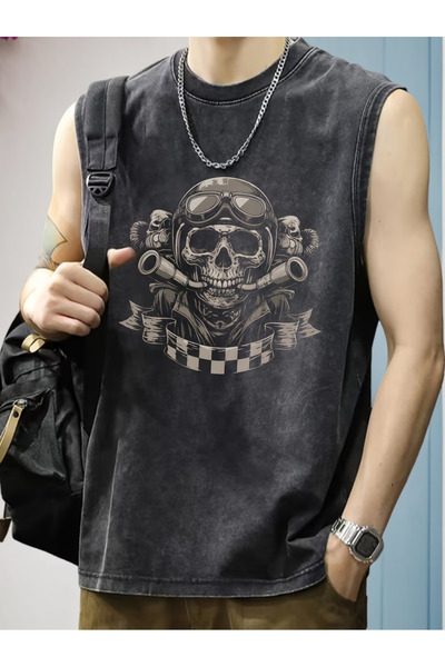 bellanova Ανδρικό αμάνικο μπλουζάκι σε ανθρακί αντικέ χρώμα με πλυμένη όψη κα...