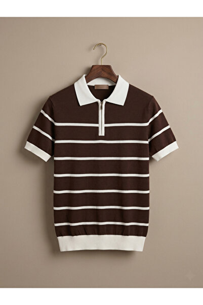 kastrioti "Milano" Striped Old Money Zip-Polo