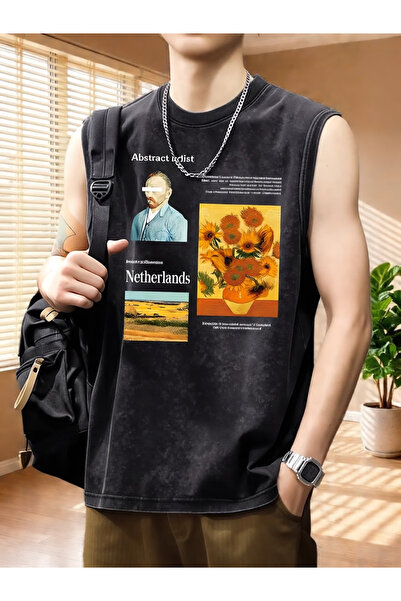 valeriae Ανδρικό αμάνικο μπλουζάκι της σειράς Premium με vintage εφέ και άνετ...