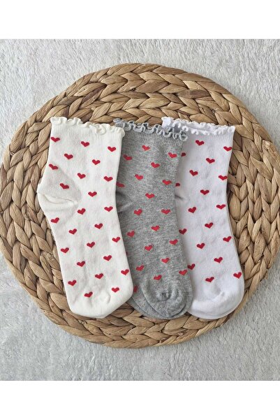 EFİLACCESSORİES Heart-Smelly 3-Piece Women's Socks