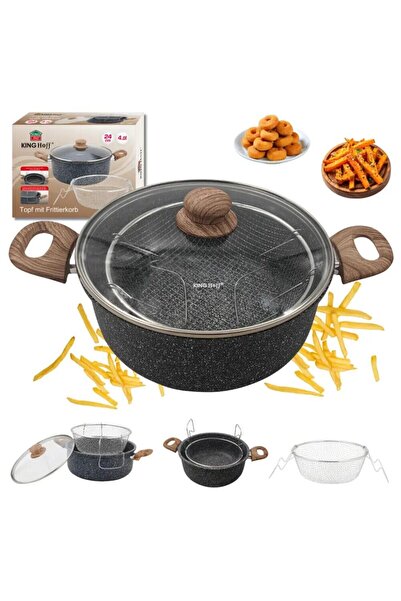 Kinghoff Κατσαρόλα για τηγανητές πατάτες, 4 λίτρα, 24 εκ., με καλάθι και καπά...