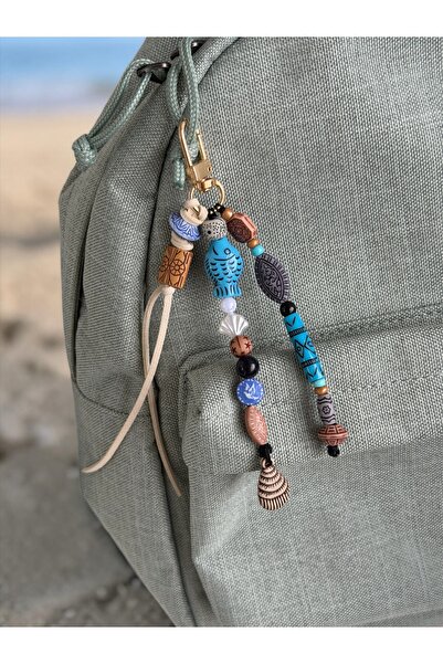 WhimsyWhite Natural Star Stone Bohemian Bag Charm Keychain with Fish Figure -...
