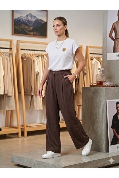 CGA Γυναικείο παντελόνι Tencel με διπλές πιέτες και φαρδιά μπατζάκια