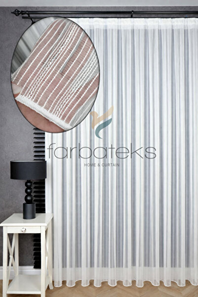 farbateks Μοντέρνα κουρτίνα από τούλι με λεπτές ρίγες και ασημένια σωματίδια,...