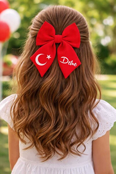 BY TUNA DESİGN 23 Nisan İsme Özel Fiyonk Toka | Kız Çocuk Saç Aksesuarı | Ay ...