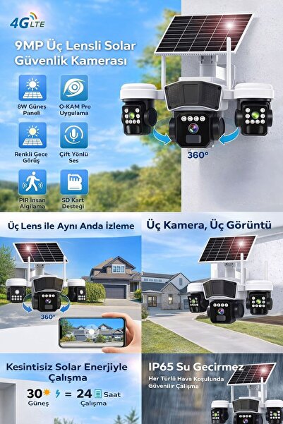UNIYWELL 12MP 3 Lens 4G/WiFi Sim Kartlı Güneş Enerjili Güvenlik Kamerası – AI...